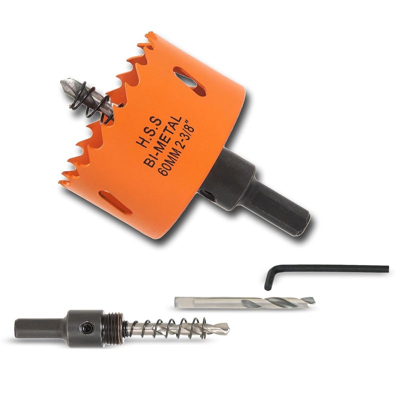 VIKITON 2-3/8 Inch Hole Saw with Arbor for Wood Metal Plastic, 2.375 in Bimetal Hole Cutter, Fast Chip Removal, Smooth Flat Drilling Edge - Image 1